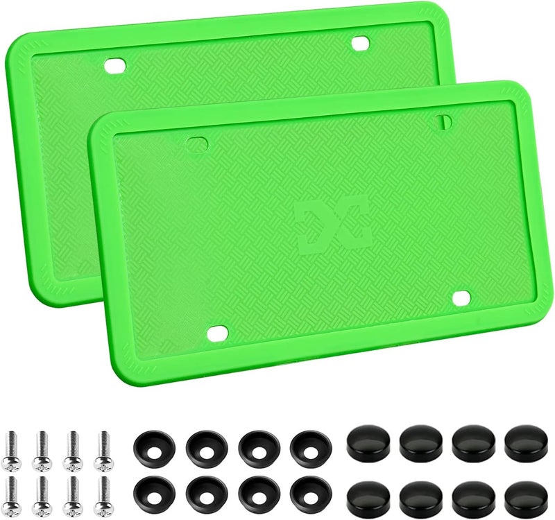 XCLPF Silicone Green License Plate Frame Covers 2 Pack- Front and Back Car Plate Bracket Holders. Rust-Proof, Rattle-Proof, Weather-Proof (Green) - Image 1